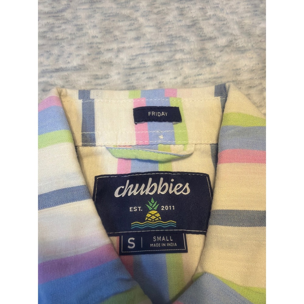 Chubbies Men's Small Striped Short Sleeve‎ Button Down Shirt Resort NWT - Picture 4 of 5